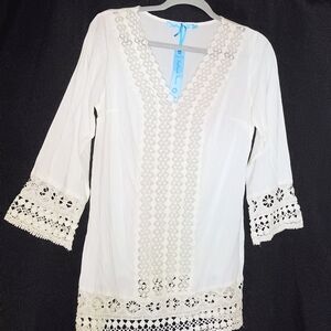 NWT SOLITAIRE SWIM Ivory Crochet Cover Up Tunic Beach Swim Women's Size XS